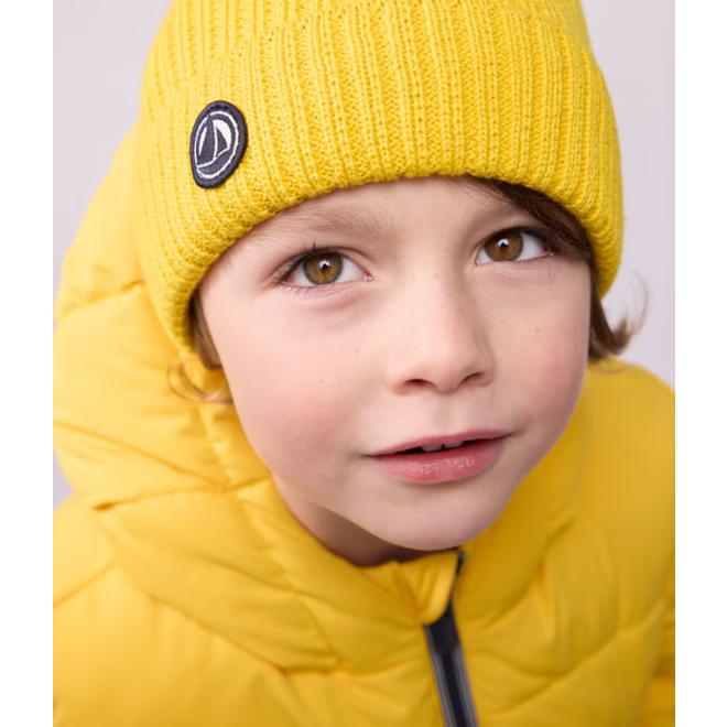 Children's knitted beanie hat lined in polar fleece Yellow