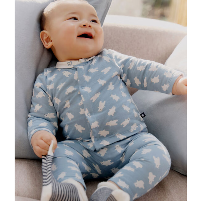 Babies' three-piece bear print set, including a body with an embroidered collar
