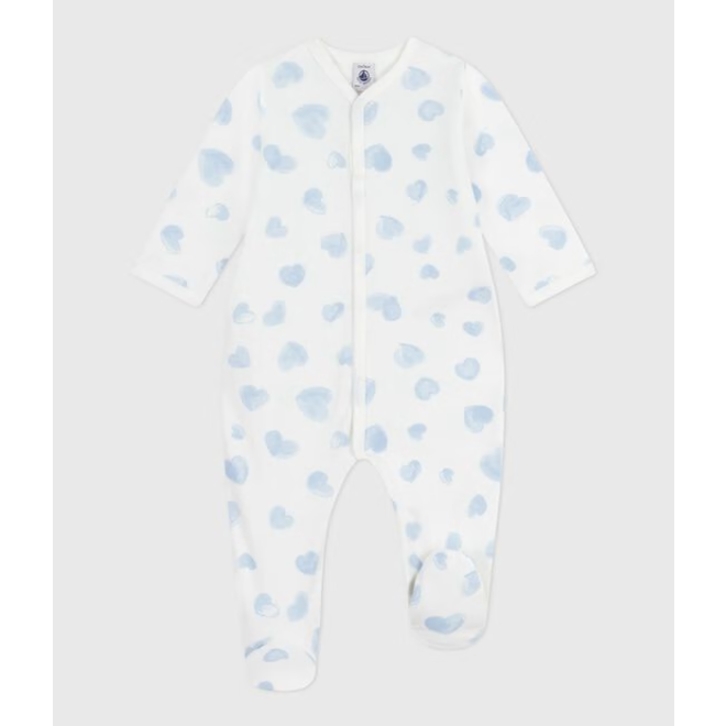 Babies' brushed fleece heart-print pyjamas with a collar