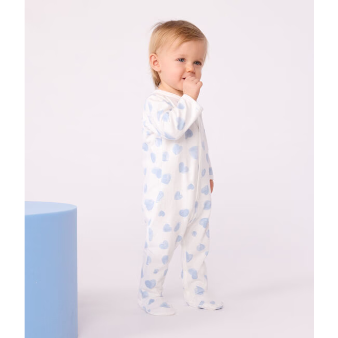 Babies' brushed fleece heart-print pyjamas with a collar