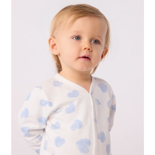 Babies' brushed fleece heart-print pyjamas with a collar