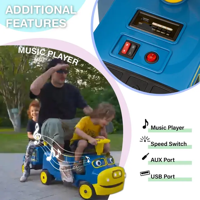 Officially Licensed Chuggington® Electric Ride-On Train with Whistle, Music Player & Parent Seat – 12V, Red or Blue, Detachable Carriage