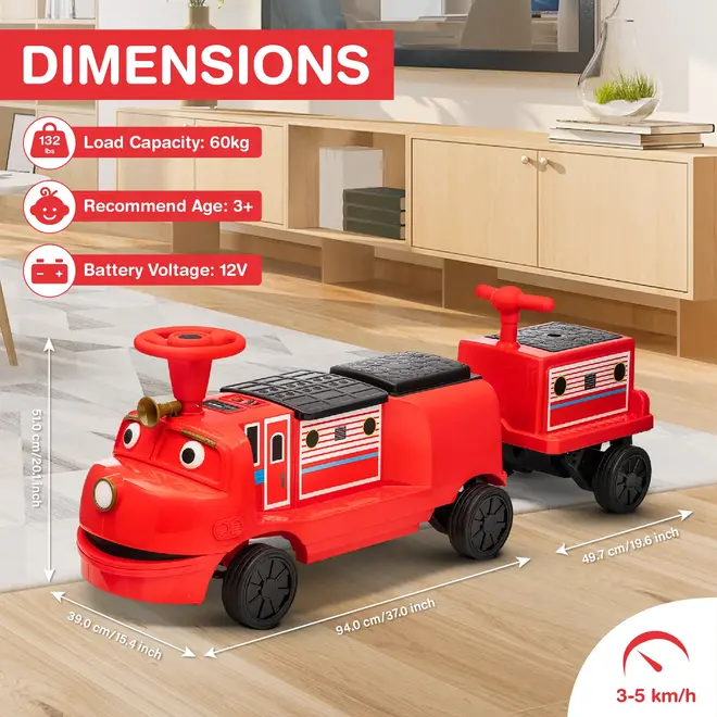 Officially Licensed Chuggington® Electric Ride-On Train with Whistle, Music Player & Parent Seat – 12V, Red or Blue, Detachable Carriage