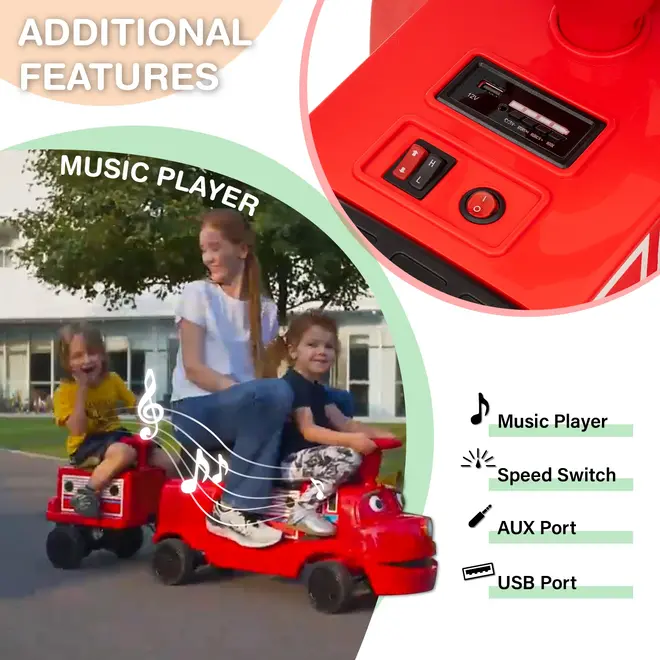 Officially Licensed Chuggington® Electric Ride-On Train with Whistle, Music Player & Parent Seat – 12V, Red or Blue, Detachable Carriage