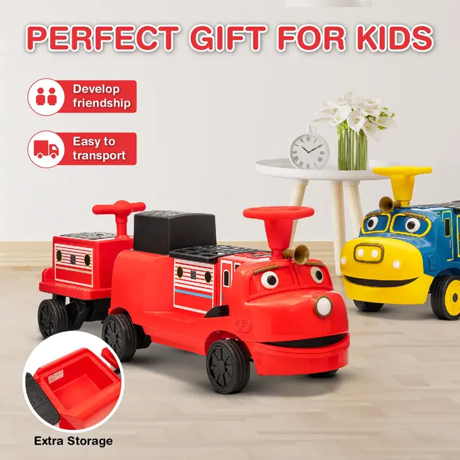 Officially Licensed Chuggington® Electric Ride-On Train with Whistle, Music Player & Parent Seat – 12V, Red or Blue, Detachable Carriage