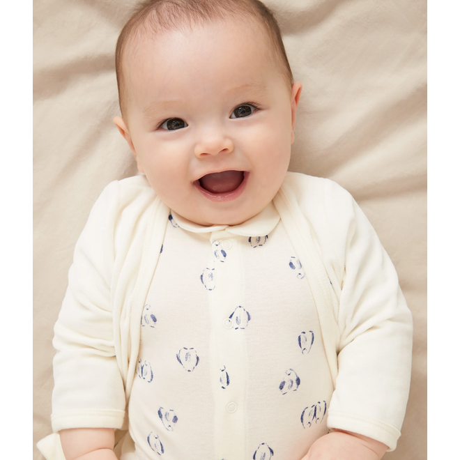 Babies' 3-piece set with a penguin print wrap-around top and a body