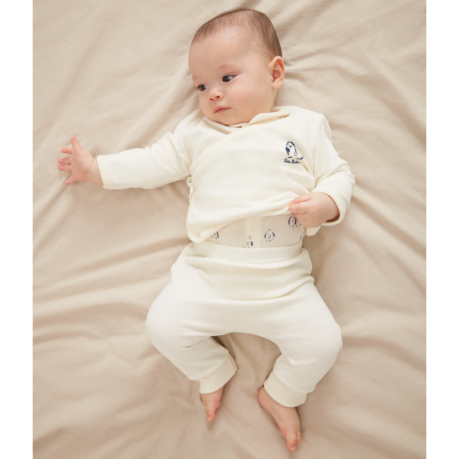 Babies' 3-piece set with a penguin print wrap-around top and a body