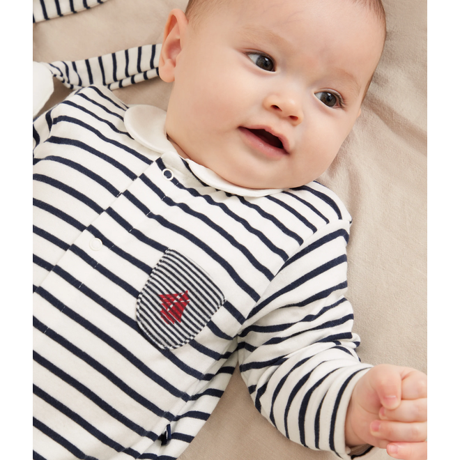 Babies Breton stripe cotton playsuit with a collar