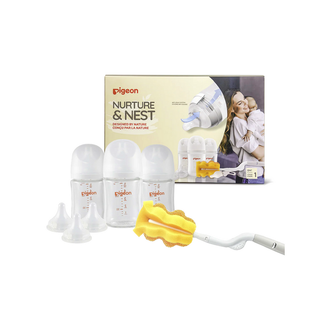 Pigeon - New Born Set 3xBottles+Nipples; 2 Brushes