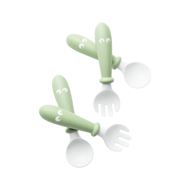 Baby Spoon and Fork, 4 pcs, Powder green
