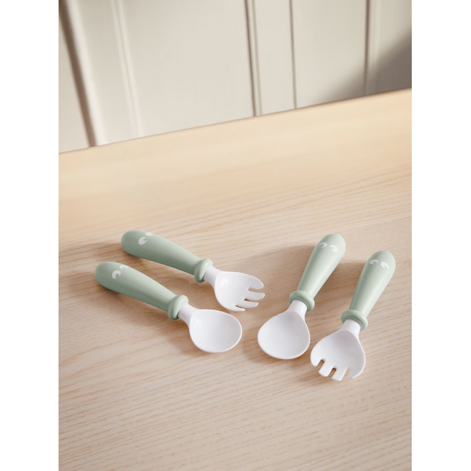 Baby Spoon and Fork, 4 pcs, Powder green