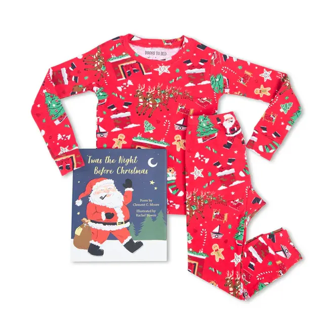 Twas The Night Before Christmas - Red Flat Pack PJ Set With Book
