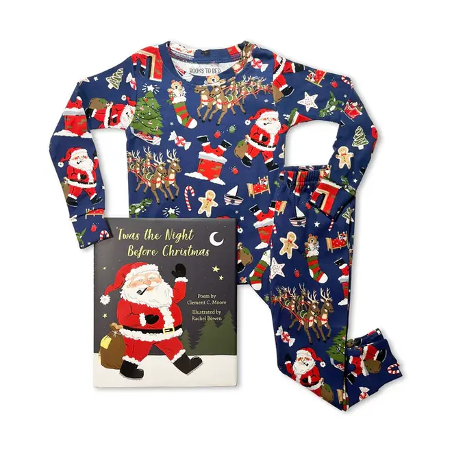 Twas The Night Before Christmas - Navy Flat Pack PJ Set With Book