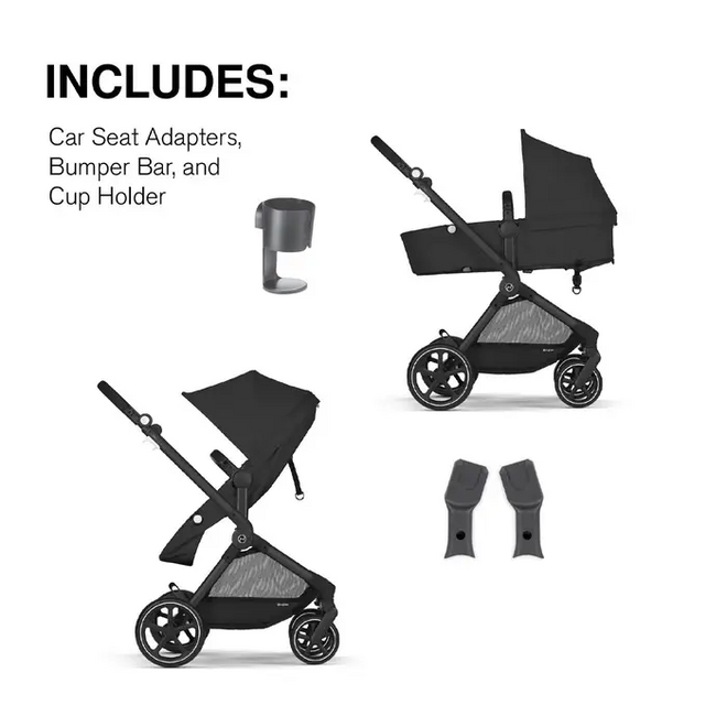 Eos Black stroller frame and Seat- Moon Black