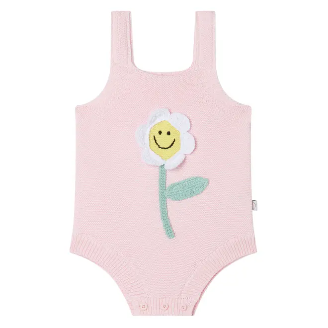 BABY GIRL KNIT BODY WITH FLOWER CROCHET PATCH