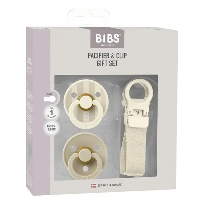 BIBS Colour Pacifier & Loop Clip Gift Set Latex Size 1 Ivory