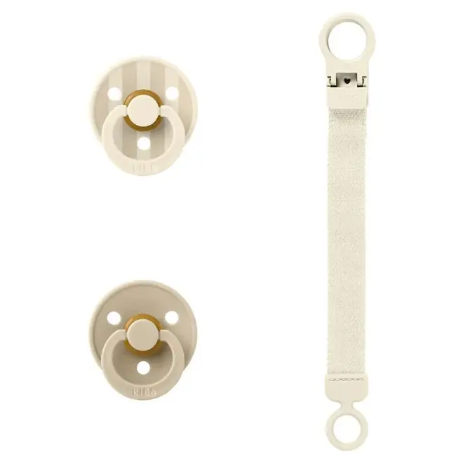 BIBS Colour Pacifier & Loop Clip Gift Set Latex Size 1 Ivory