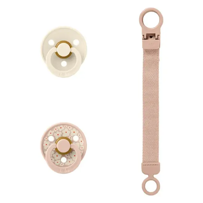 BIBS Colour Pacifier & Loop Clip Gift Set Latex Size 1 Blush