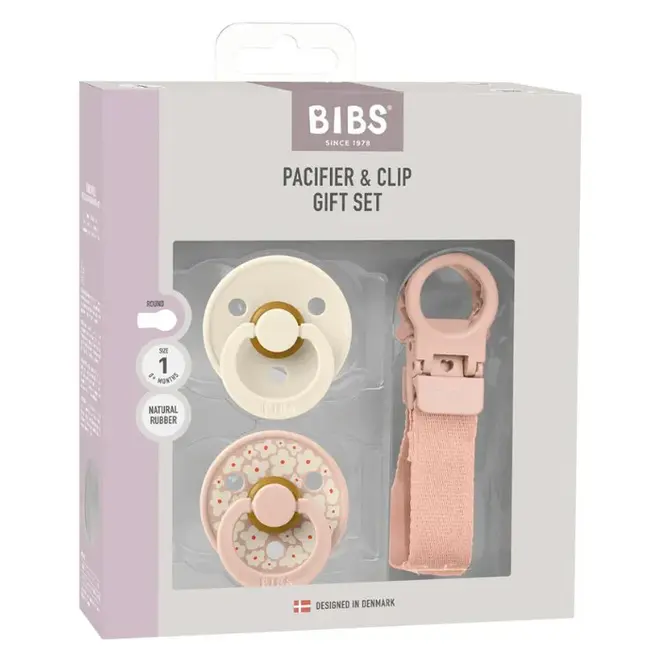 BIBS Colour Pacifier & Loop Clip Gift Set Latex Size 1 Blush