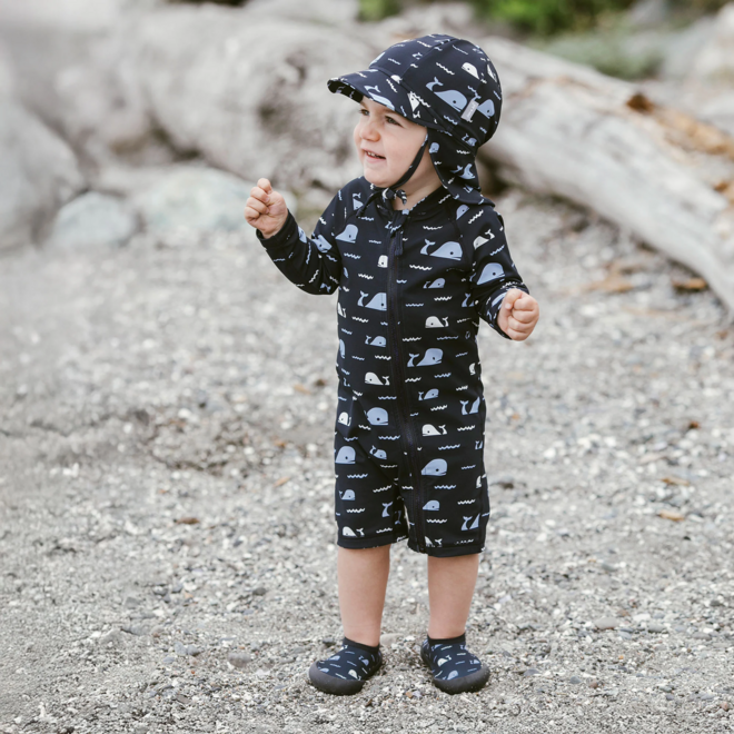 Sun & Splash 1-pc UV Jumpsuit Navy Whale Tales