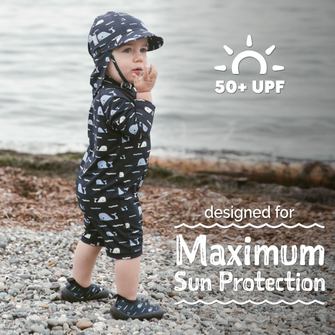 Sun & Splash 1-pc UV Jumpsuit Navy Whale Tales
