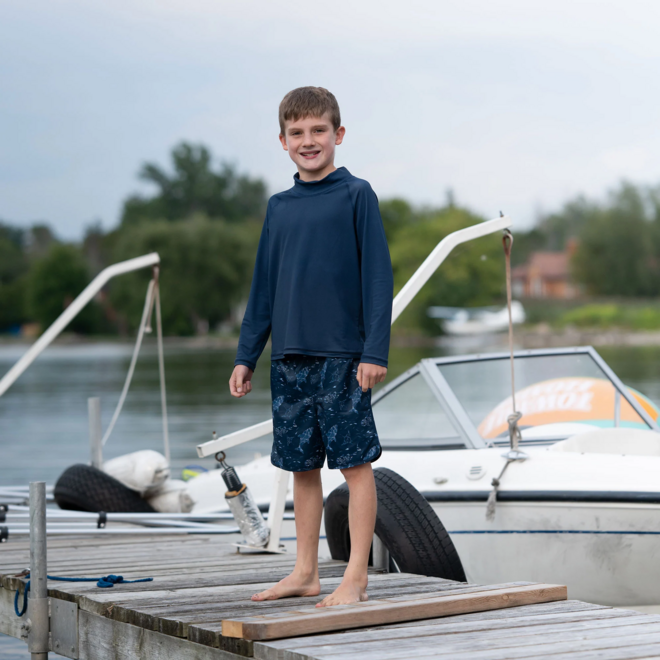 Sun & Splash UV Swim Short Navy Whale Play