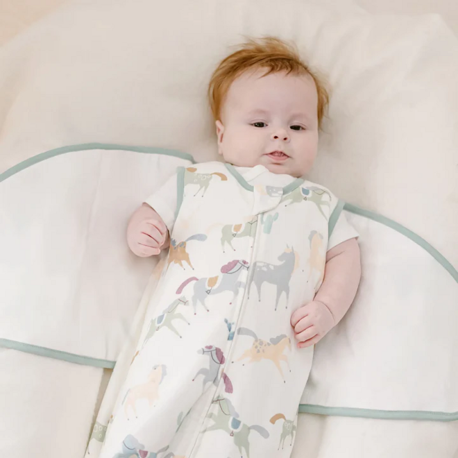 Organic Cotton Swaddle Sleep Bag 1.0 TOG Pony Express 0-6M