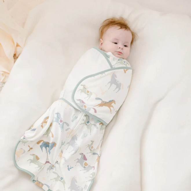 Organic Cotton Swaddle Sleep Bag 1.0 TOG Pony Express 0-6M