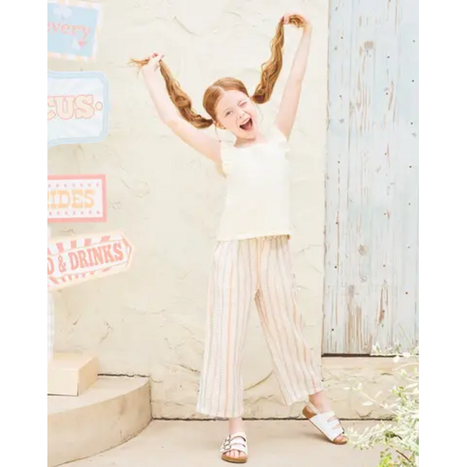 Girl's Wide Leg Pants Caramel Stripes
