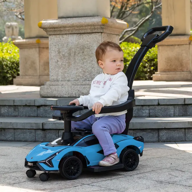 Lamborghini SIAN Push Pedal Ride On Car Baby Walker with Music and Lights, Licensed Blue
