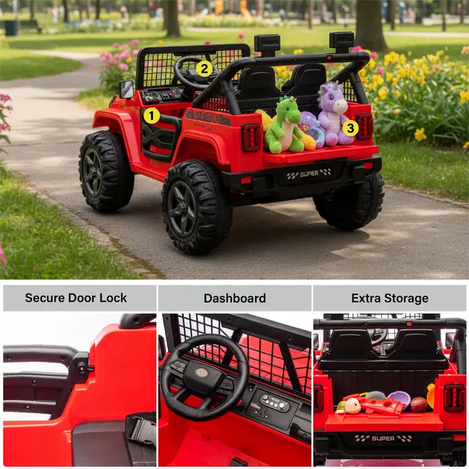 2026 NEW JEEP OUTREACH 2 Seater 24V Jeep Style Kids Ride On Car with Parental Remote Control Red