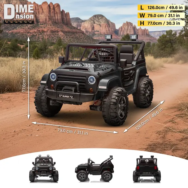 2026 NEW JEEP OUTREACH 2 Seater 24V Jeep Style Kids Ride On Car with Parental Remote Control Black