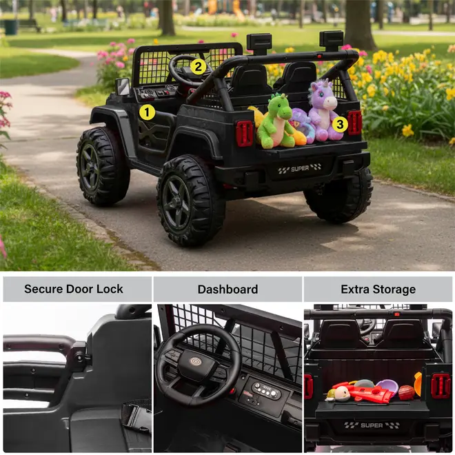 2026 NEW JEEP OUTREACH 2 Seater 24V Jeep Style Kids Ride On Car with Parental Remote Control Black