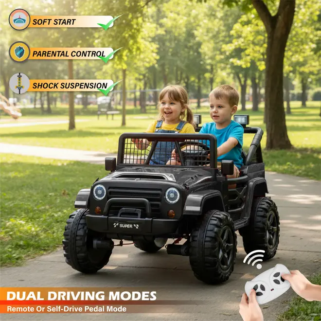 2026 NEW JEEP OUTREACH 2 Seater 24V Jeep Style Kids Ride On Car with Parental Remote Control Black
