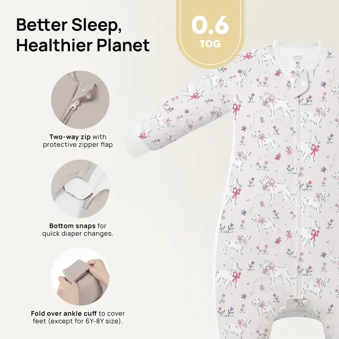 Long Sleeve Footed Sleep Bag 0.6Tog Doggie Meadow