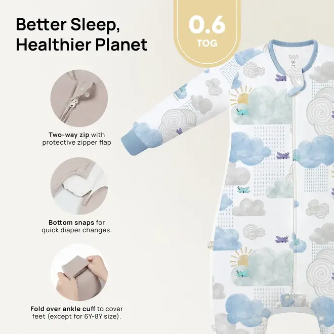 Long Sleeve Footed Sleep Bag 0.6Tog Fluffy Puffs