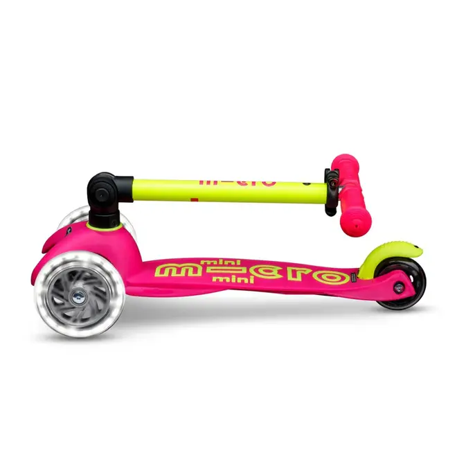 Micro Mini Foldable LED Scooter - Neon Flamingo Pink/Yellow
