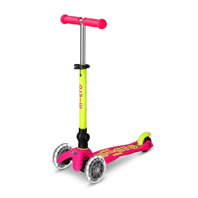 Micro Mini Foldable LED Scooter - Neon Flamingo Pink/Yellow