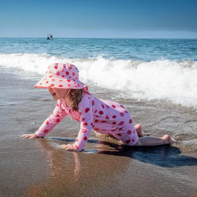 Pink Strawberry Sun & Splash 1-pc Girls' UV Jumpsuit