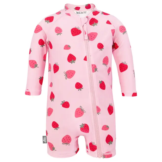 Pink Strawberry Sun & Splash 1-pc Girls' UV Jumpsuit