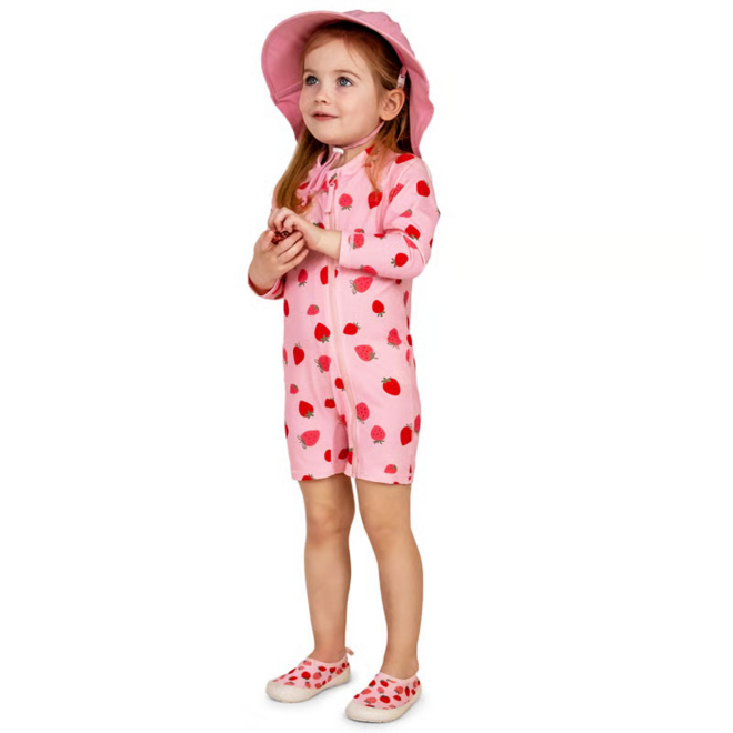 Pink Strawberry Sun & Splash 1-pc Girls' UV Jumpsuit