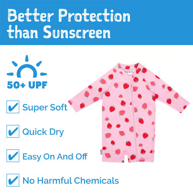 Pink Strawberry Sun & Splash 1-pc Girls' UV Jumpsuit