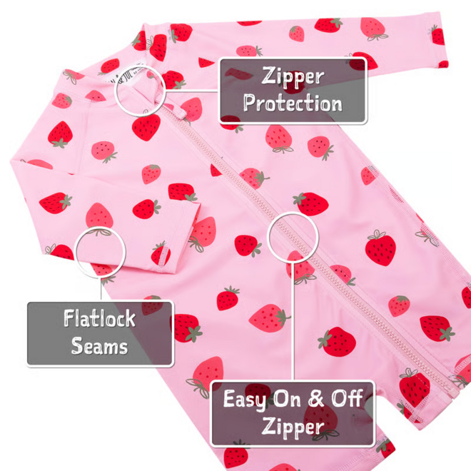 Pink Strawberry Sun & Splash 1-pc Girls' UV Jumpsuit
