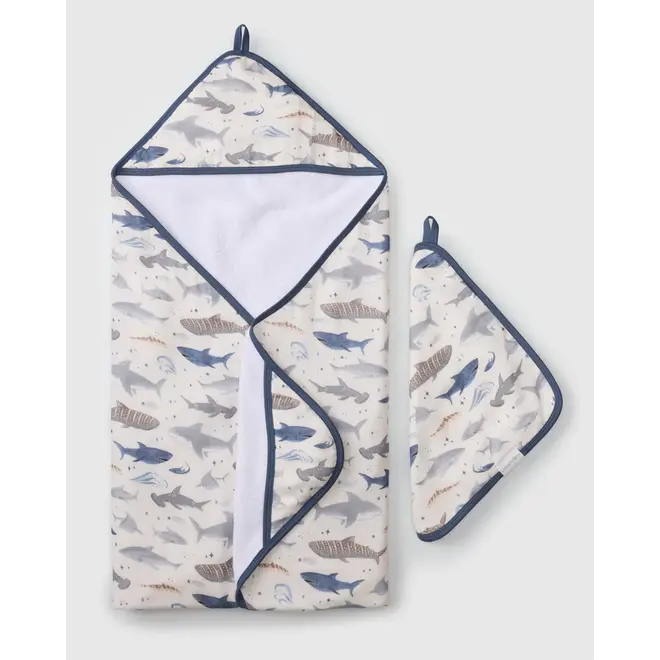 Muslin Hooded Towel Set Sharks