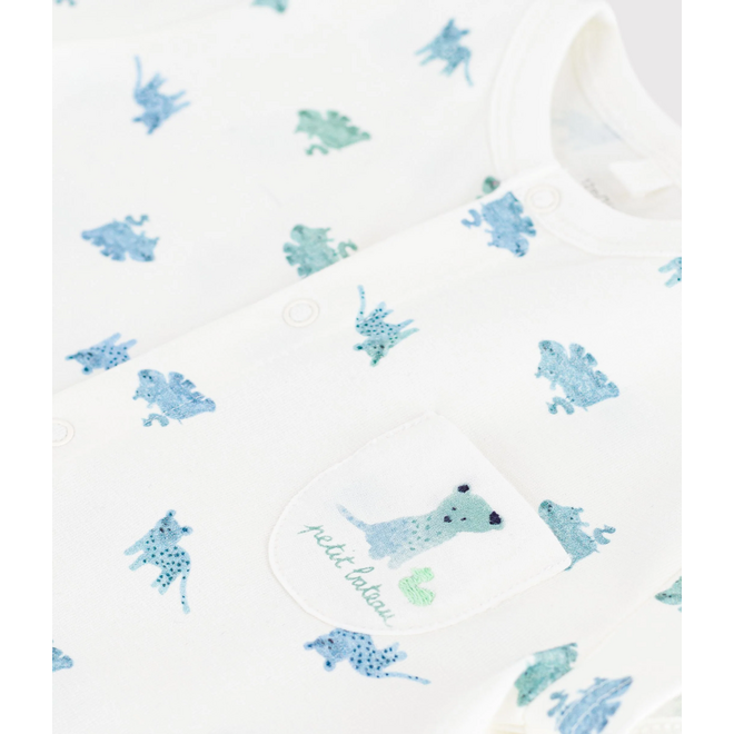 Babies' short animal print cotton jumpsuit Leopard