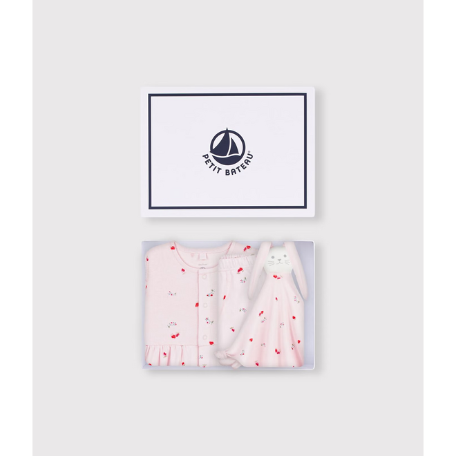 Babies' dress and comforter gift set in flower-printed cotton