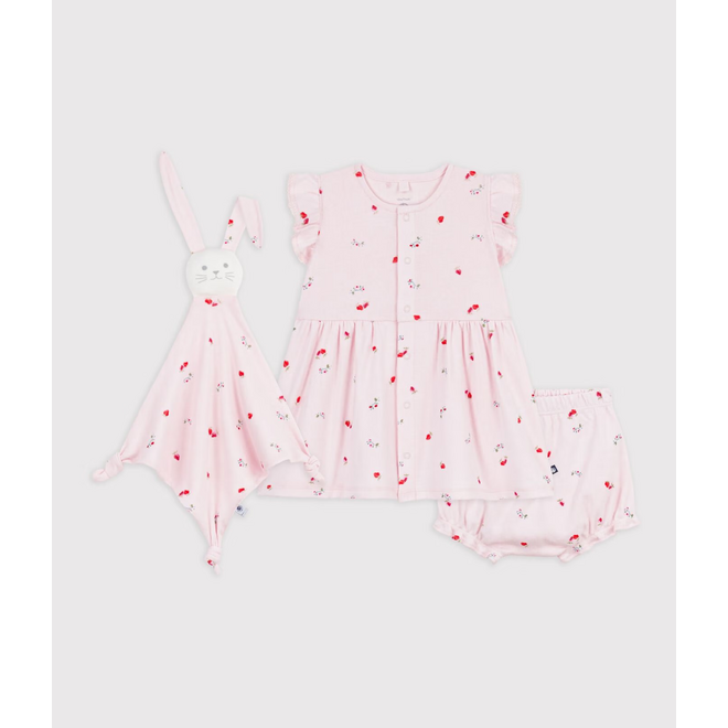 Babies' dress and comforter gift set in flower-printed cotton