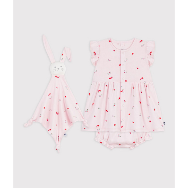 Babies' dress and comforter gift set in flower-printed cotton