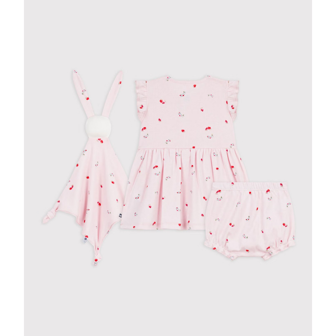 Babies' dress and comforter gift set in flower-printed cotton