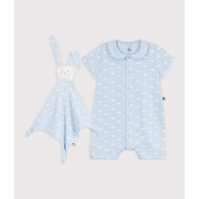Babies' whale print jumpsuit and comforter gift set